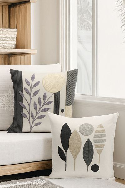 Bertille Home Set de 4 huse de pernă cu imprimare digitală dublă (aspect de broderie cu model de puncție)
