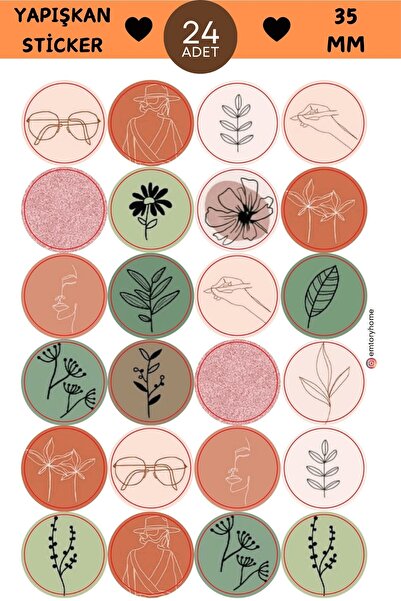 Emtory Home 24 Adet - Çiçekli Karışık Kolaj Sticker - Paketleme Sticker - Hed...
