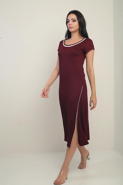 By Saygı Women's Madonna Collar Piping Detailed Slit Crystal Long Dress