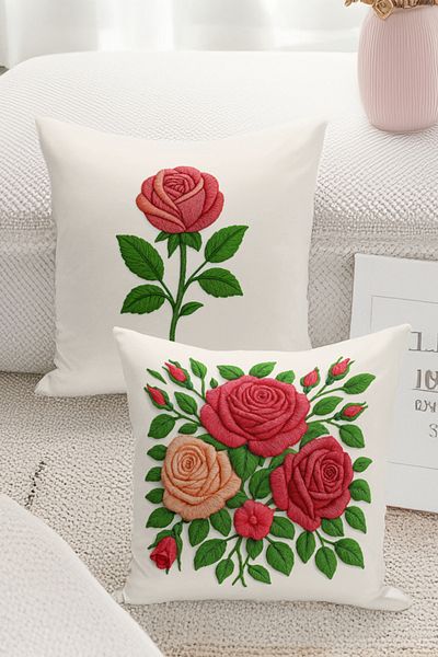 Bertille Home Set de 4 huse de pernă cu imprimare digitală dublă (aspect de broderie cu model de puncție)
