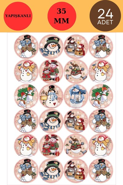 Emtory 24 Adet - Snowman Sticker - Yılbaşı Sticker - Yılbaşı Hediye Paketleme - Paketleme Sticker - Yılbaşı