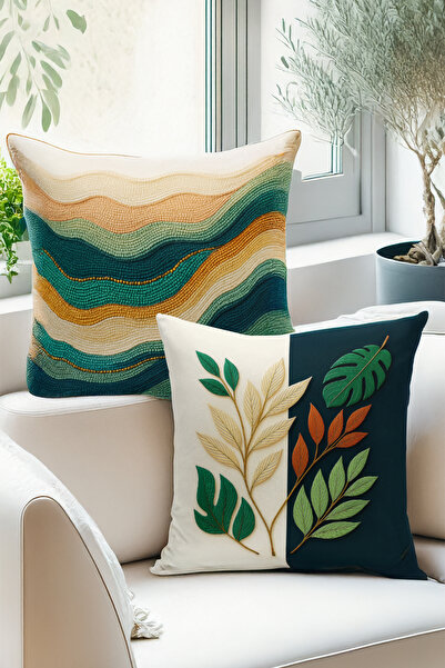 Bertille Home Set de 4 huse de pernă cu imprimare digitală dublă (aspect de broderie cu model de puncție)