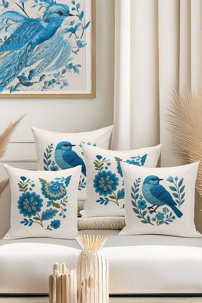 Bertille Home Set de 4 huse de pernă cu imprimare digitală dublă (aspect de broderie cu model de puncție)