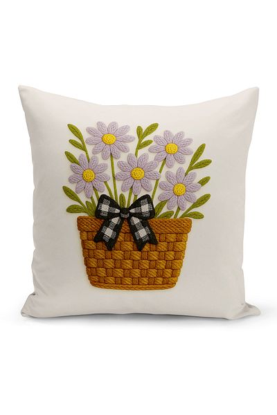 Bertille Home Husă de pernă imprimată digitală pe două părți (aspect de model de broderie Punch/Punch)