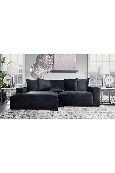 BIZ NAS Luxury Black Corner Sofa with Swedish Wooden Frame