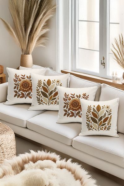 Bertille Home Set de 4 huse de pernă cu imprimare digitală dublă (aspect de broderie cu model de puncție)