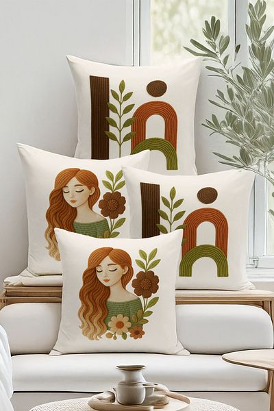 Bertille Home Set de 4 huse de pernă cu imprimare digitală dublă (aspect de broderie cu model de puncție)