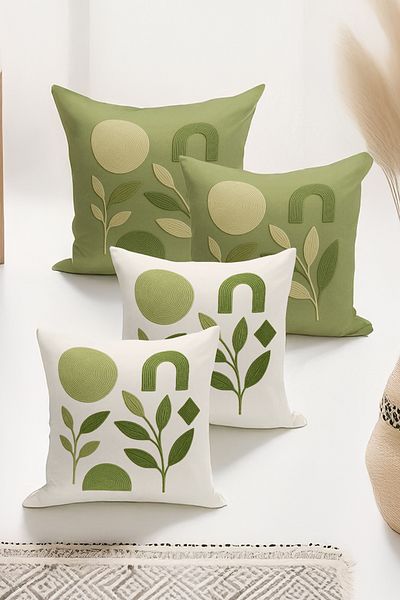 Bertille Home Set de 4 huse de pernă cu imprimare digitală dublă (aspect de broderie cu model de puncție)