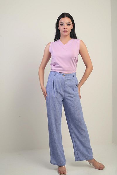 By Saygı Pantaloni palazzo de damă cu talie elastică și buzunare