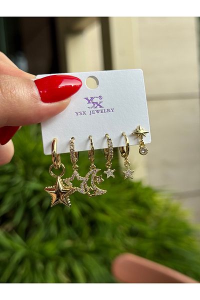 luxyansımalar Steel 6 Piece Earrings