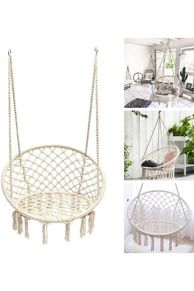 Generic Round Cotton Home Swing for Adults Kids Hammock Hanging Swing for Balcony Indoor Outdoor Handm