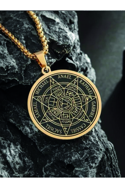 Bujiteri Vintage Yedi Melek Mühür Kolye Kabbalah Moda Paslanmaz Çelik Yedi Melek Dairesi Totem Erkek Kolye
