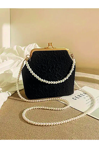 ÇANTA حقيبة كتف نسائية سوداء اللون بتفاصيل ذهبية اللون مع حقيبة يد بسلسلة وحق...