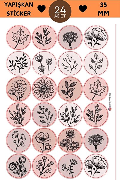 Emtory Home 24 Adet - Pink Autumn Sprint Sticker - Hediye Paketi Sticker - Pe...