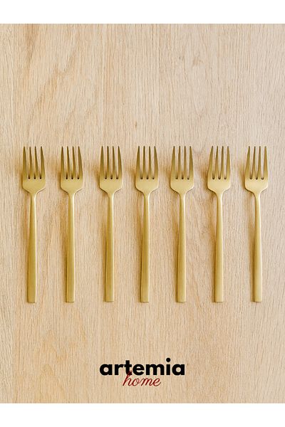 DMR LİFE Forever Gold Set of 6 Dessert Forks |   Titanium Plating |   18/10 Stainless Steel