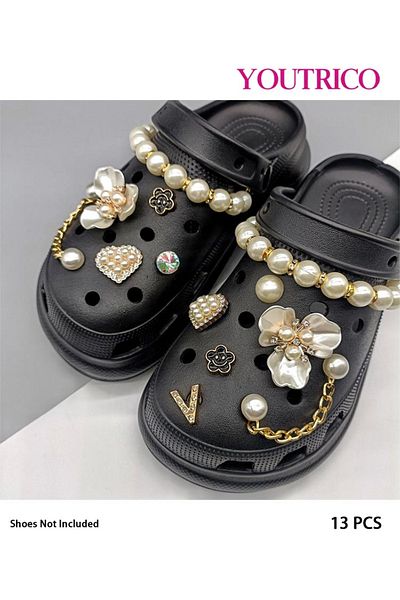 Youtrico 13pcs New Pearl and Rhinestone Jibbitz Charms for Slipper Ornament