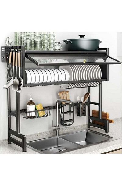 Generic Dish Drying Rack Kitchen Storage Shelves Over The Sink Dish Drainer Drying Rack 2 Tiers Large Capaci