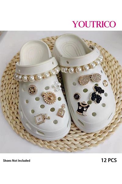 Youtrico 12pcs New Pearl and Rhinestone Jibbitz Charms for Slipper Ornament