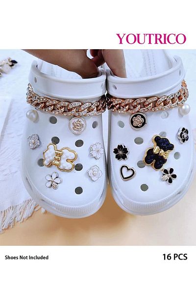 Youtrico 16pcs New Pearl and Rhinestone Jibbitz Charms for Slipper Ornament