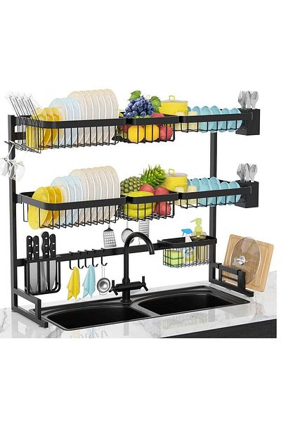Generic Over The Sink Dish Drying Rack Organizer Black