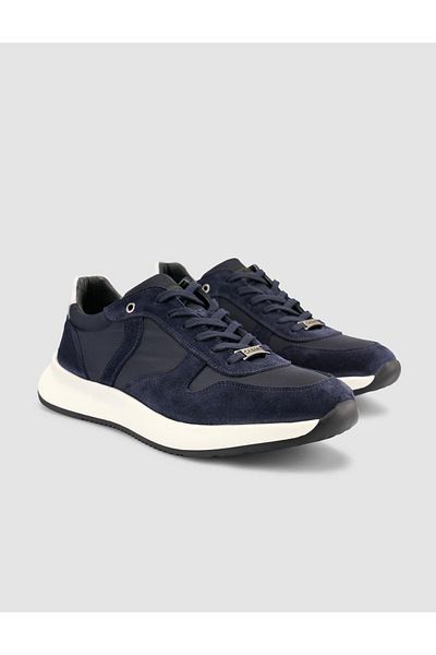Cabani 100% Genuine Leather Navy Blue Suede Lace-Up Men's Sports Shoes