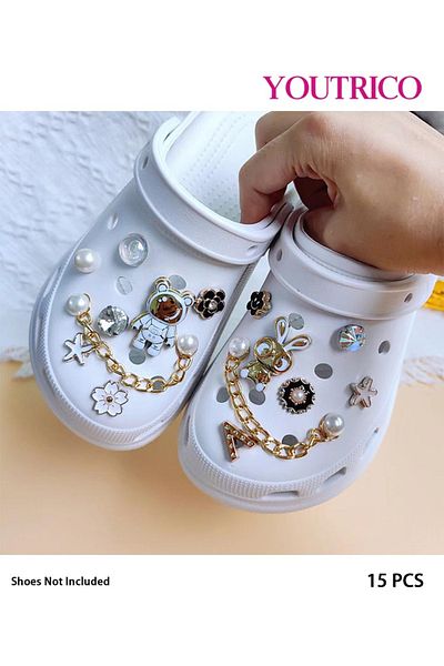 Youtrico 15pcs New Pearl and Rhinestone Jibbitz Charms for Slipper Ornament