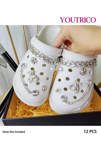 Youtrico 12pcs New Pearl and Rhinestone Jibbitz Charms for Slipper Ornament