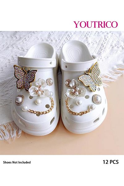 Youtrico 12pcs New Pearl and Rhinestone Jibbitz Charms for Slipper Ornament