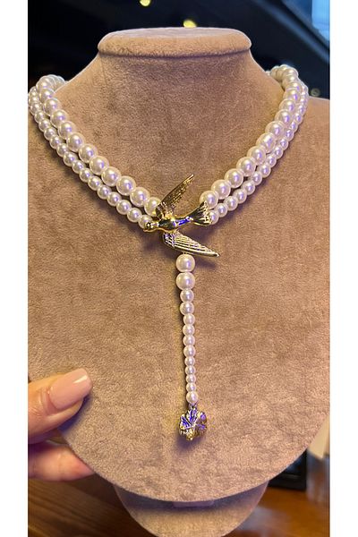 luxyansımalar Choker Anka Bird Detailed Pearl Necklace