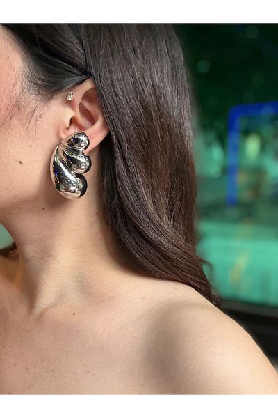 luxyansımalar Silver Color Big Drop Earrings