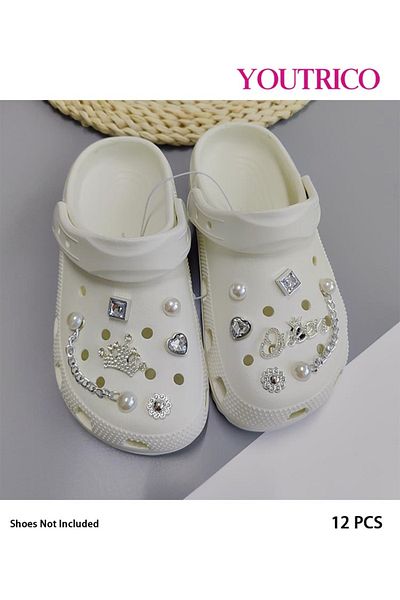 Youtrico 12pcs New Pearl and Rhinestone Jibbitz Charms for Slipper Ornament
