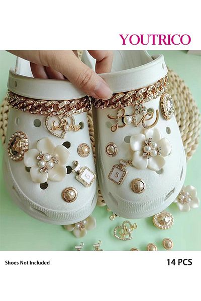 Youtrico 14pcs New Pearl and Rhinestone Jibbitz Charms for Slipper Ornament