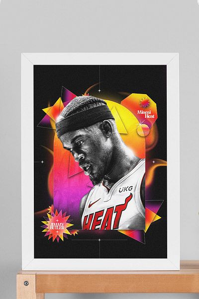 Saturn Jimmy Butler Framed Painting - Miami Heat Nba Poster Painting