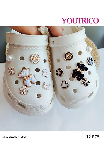 Youtrico 12pcs New Pearl and Rhinestone Jibbitz Charms for Slipper Ornament