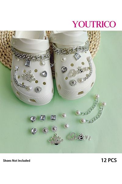 Youtrico 12pcs New Pearl and Rhinestone Jibbitz Charms for Slipper Ornament