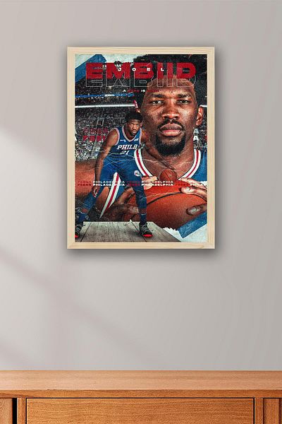 Saturn Ζωγραφική με κορνίζα Joel Embiid - Ζωγραφική αφίσας NBA της Philadelphia 76ers