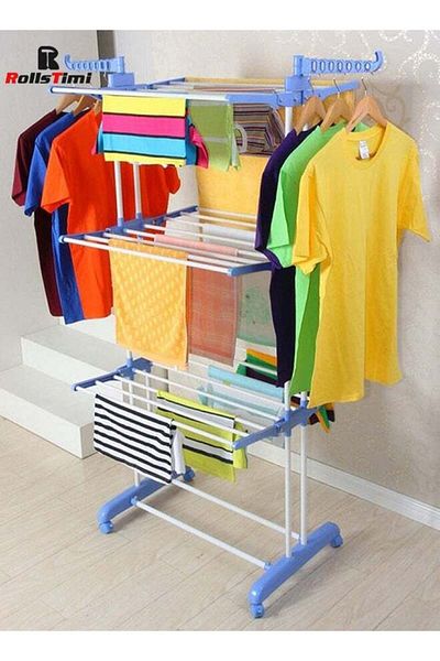 Generic 3 Layers Stainless Steel Clothes Hanger Stand Foldable Laundry Rack