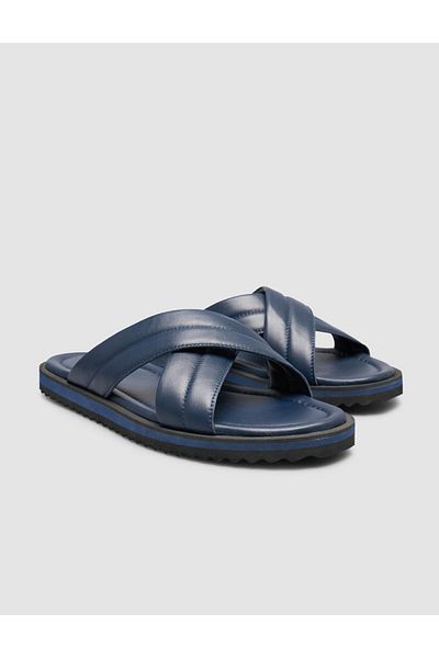 Cabani 100% Genuine Leather Navy Blue Men's Slippers