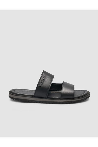 Cabani 100% Genuine Leather Black Banded Men's Slippers