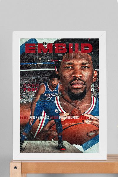 Saturn Ζωγραφική με κορνίζα Joel Embiid - Ζωγραφική αφίσας NBA της Philadelphia 76ers