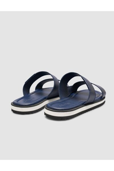 Cabani 100% Genuine Leather Navy Blue Banded Men's Slippers