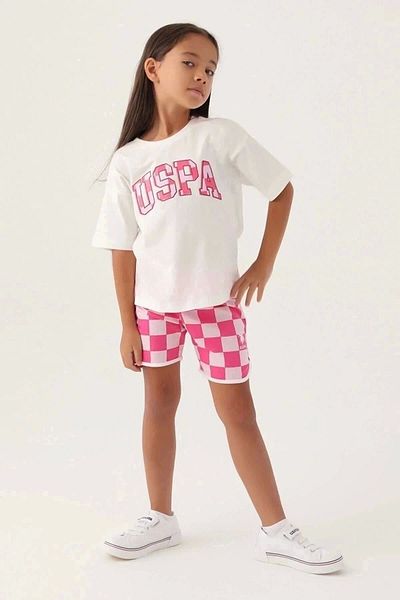 U.S. Polo Assn. طقم شورت كريم للبنات