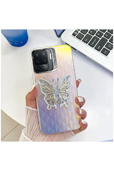 Zebana Oppo A94 Uyumlu Kılıf Zebana Standlı Kelebek Silikon Kılıf Desen 2