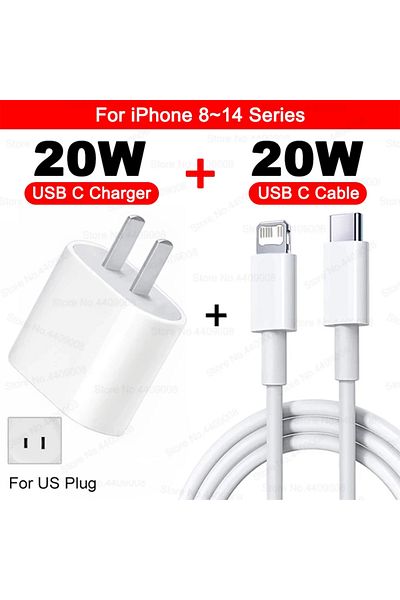 Choice US For iPhone 8-14 PD 20W Fast Charger For iPhone 16 15 11 12 13 14 Pro Max Plus Fast Charging Cable
