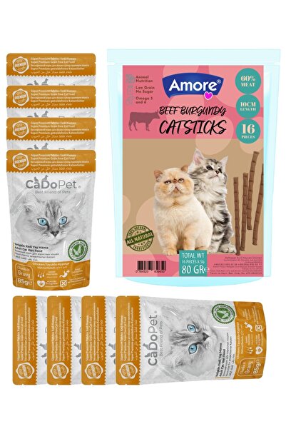 AMORE Cado 8li Yavru Kedi Punch Ödül Maması Chicken, Beef 16lı Sticks