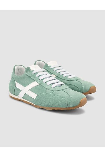 Mona Mae 100% Genuine Leather Green Suede Lace-Up Women's Sneaker