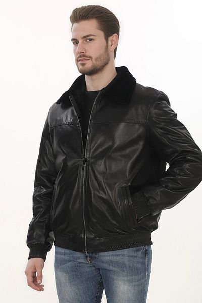 PayBuy Men's Winter Style Derimont Jacket Black Genuine Lambskin Bomber Model Men's Coats