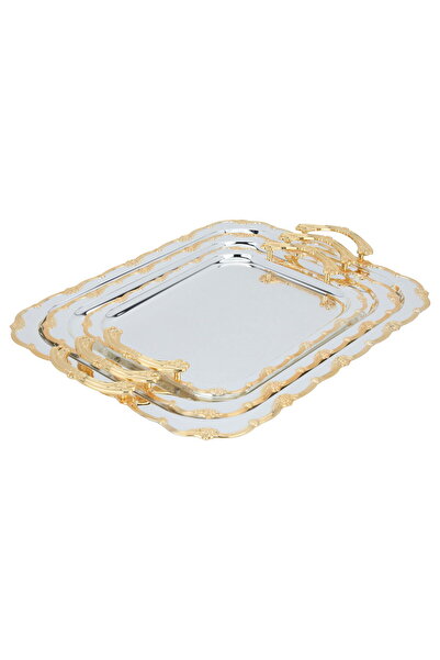 Alsaif Gallery Steel Serving Tray Set Alsaif Gallery, 3 Pieces, Rectangular -...