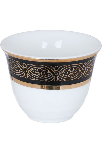 Alsaif Gallery Saif Gallery Porcelain Arabic Coffee Cup Set, Gold Engraving, 12 Pieces - White