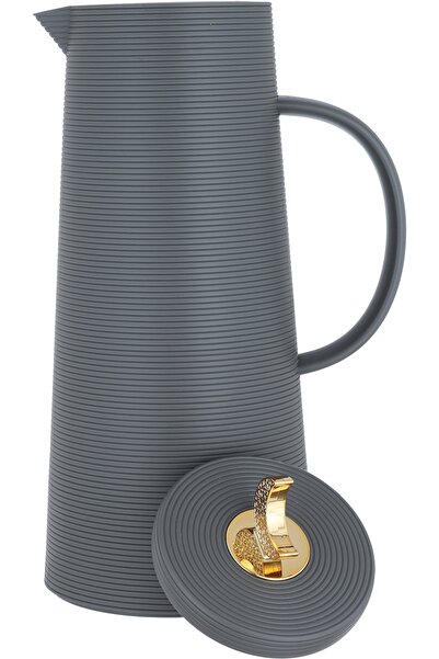 Alsaif Gallery Royal 8 Thermos with Crescent Lid from Saif Gallery, 1 Liter Capacity, Inner Glass Pot, Grey Plastic